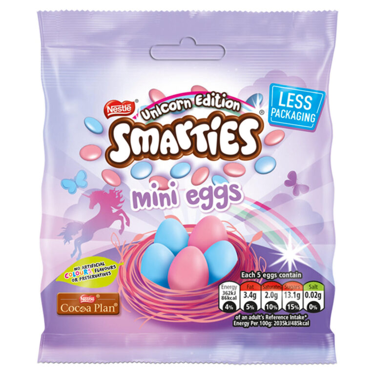smarties_unicorn_milk_chocolate_mini_eggs_pouch_80g_84223_T1 Nestle Unicorn Smarties Mini Eggs 80g